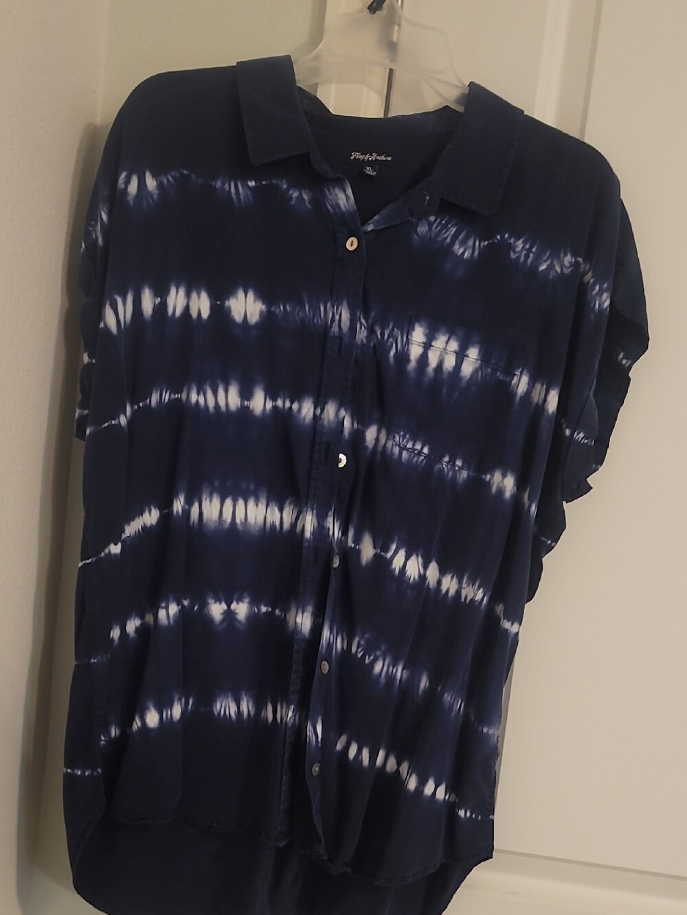 Navy Blue Tie-Dye Button Front Shirt